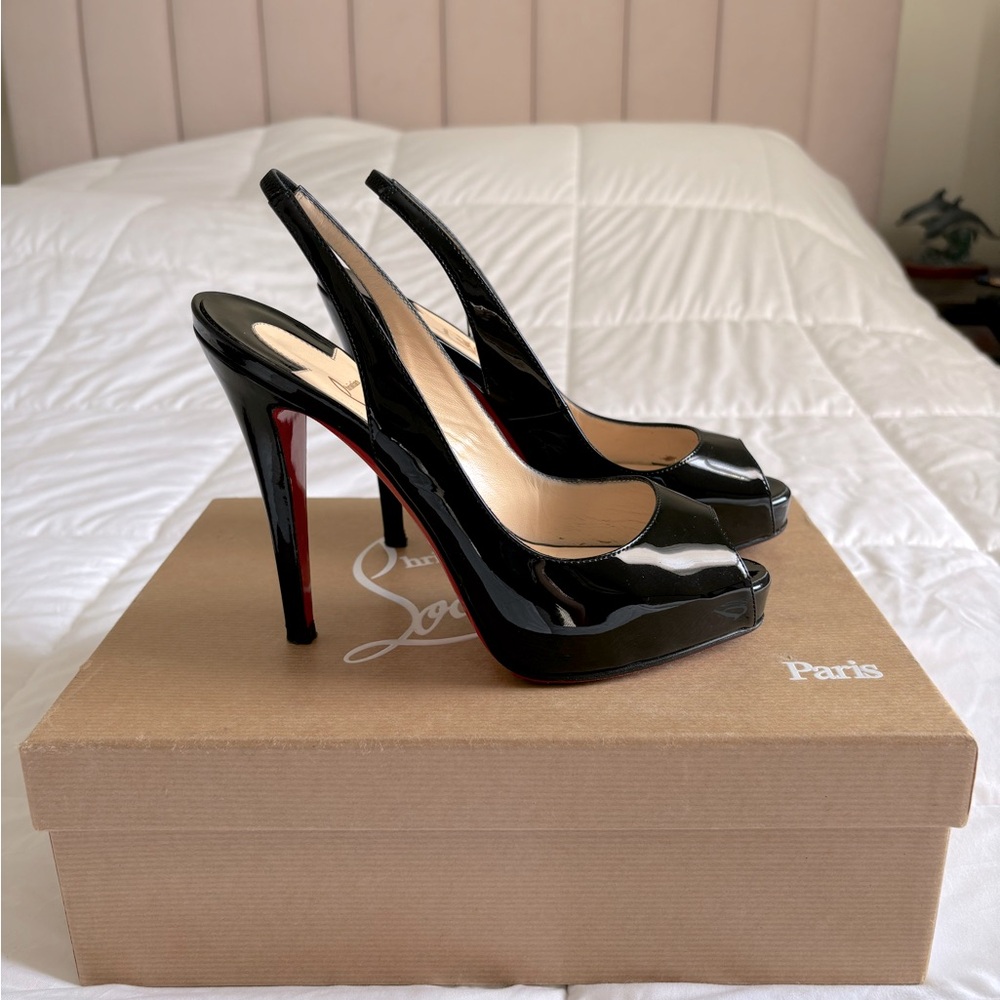 Christian Louboutin Prive Black Patent Calf Slingback Pumps 36.5